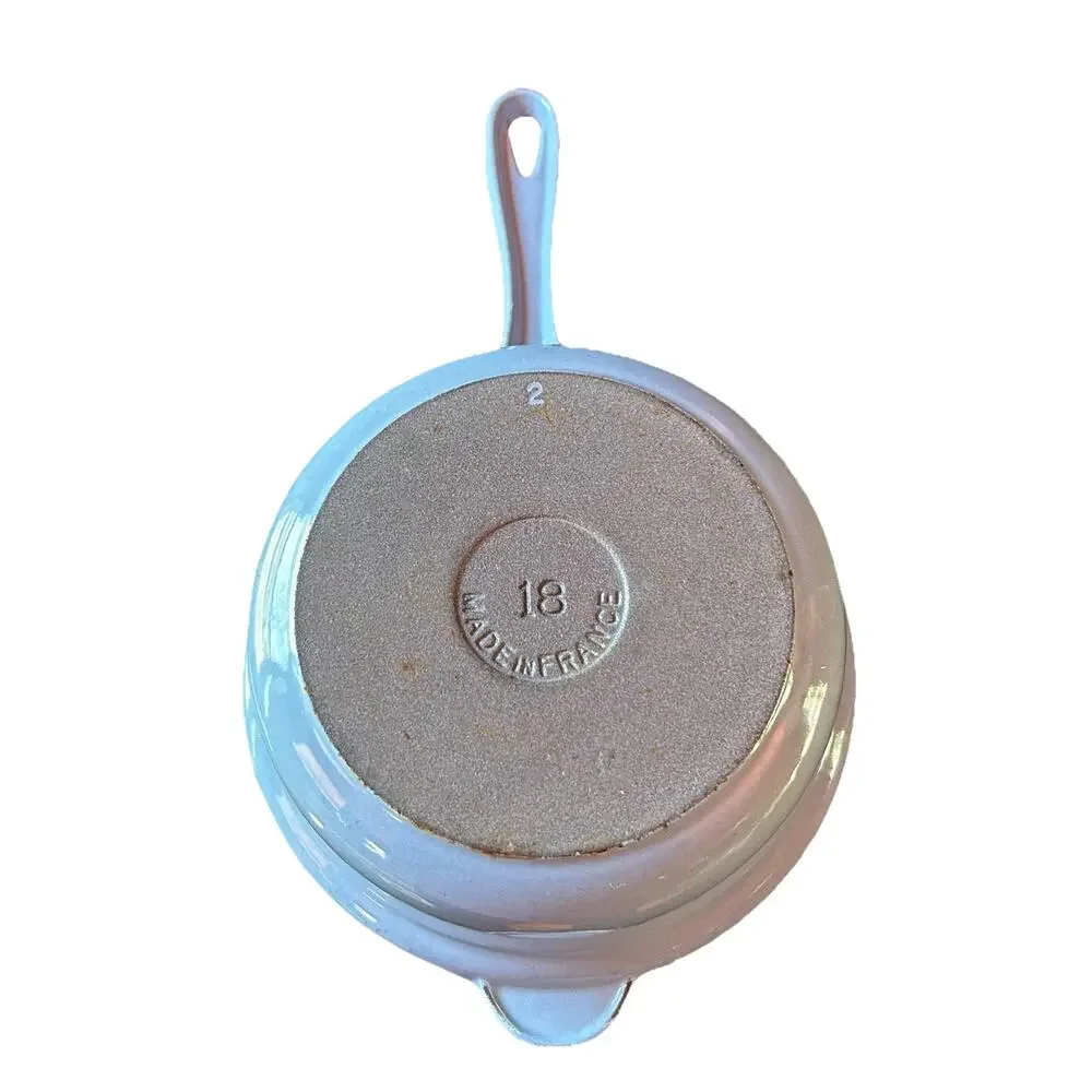 Vintage Le Creuset Cast Iron Saucepan Blue Open Handle #18 No Lid France 2